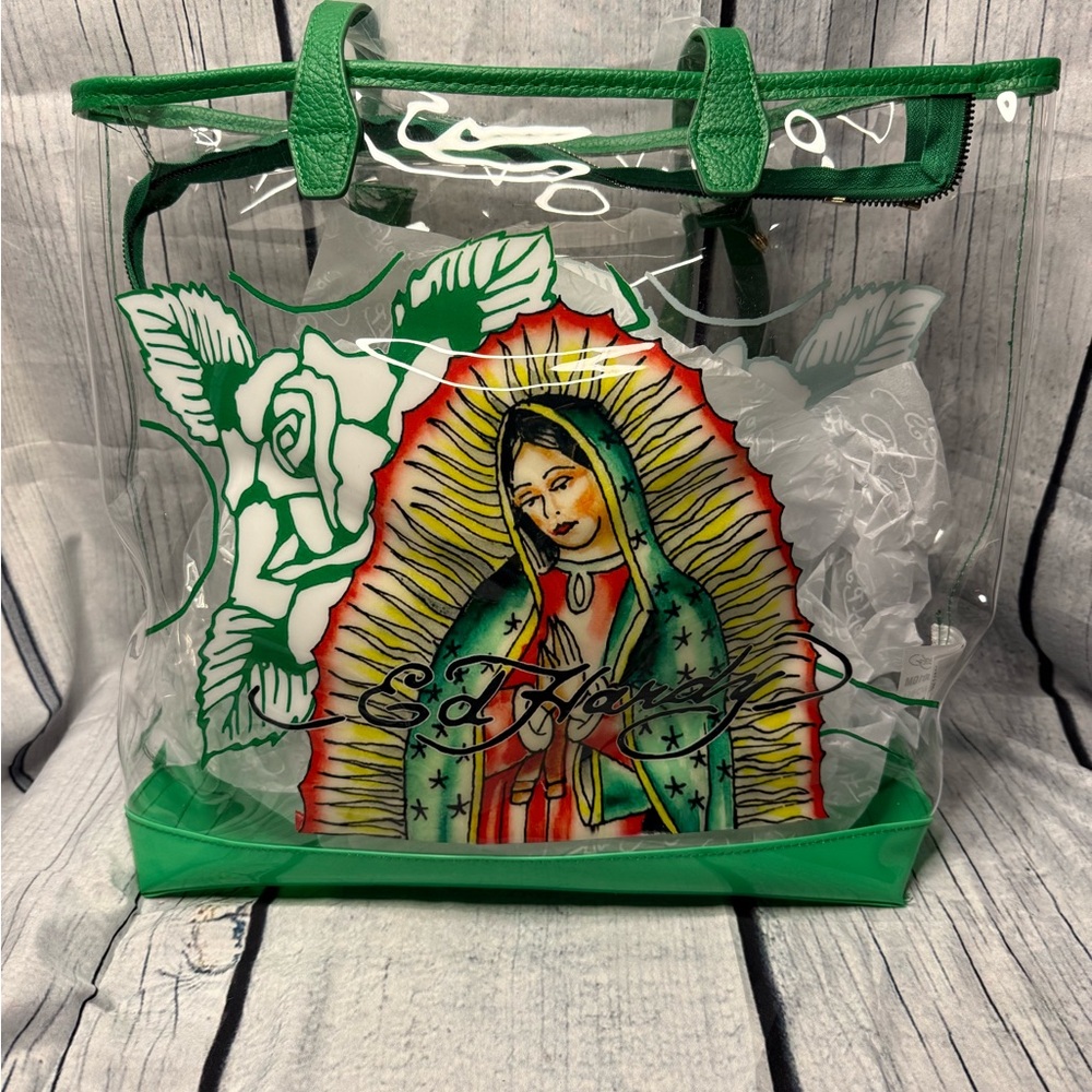 Ed Hardy Green Tote with Vibrant Design